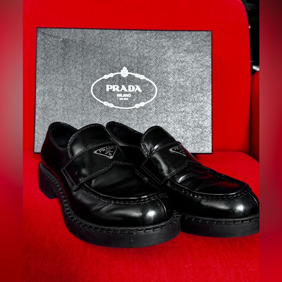 Prada Leather Loafers 10 US Man Triangle Logo main image 4